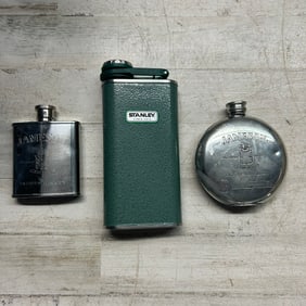 Three Assorted Hip Flasks Including Stanley and Jameson Branded Examples