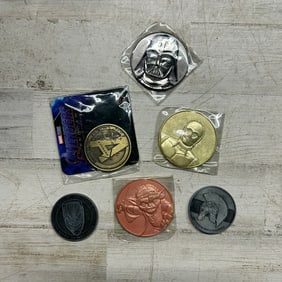 Collection of Star Wars & Marvel Themed Commemorative Coins and Medallions