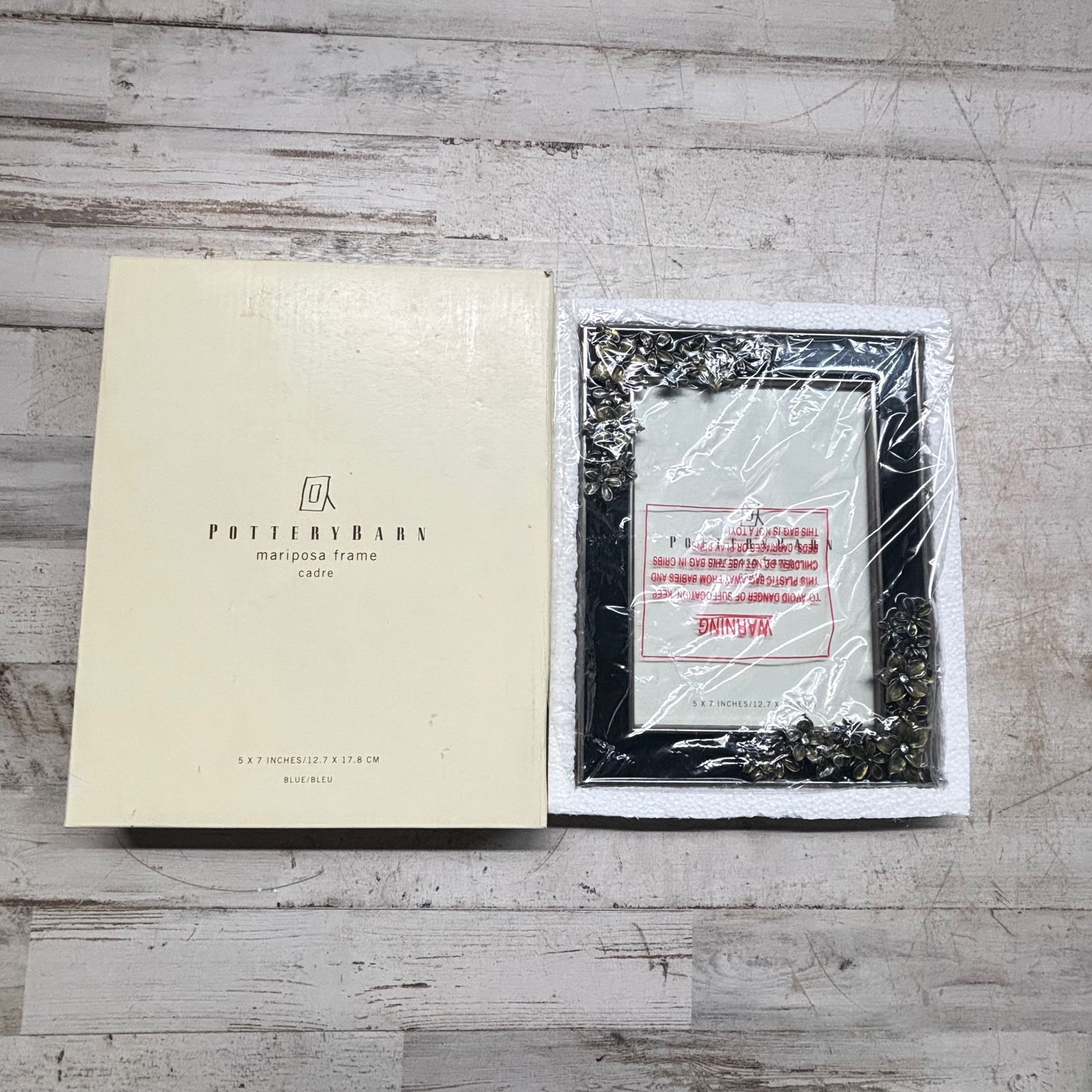 Pottery Barn Mariposa 5x7 Blue Photo Frame with Floral Corner Accents (1 of 8)