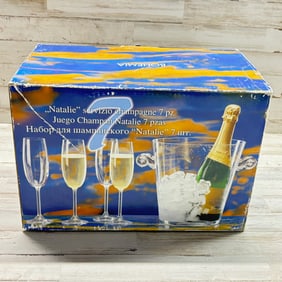 Bohemia Natalie 7-Piece Champagne Set with Flutes and Ice Bucket in Original Box