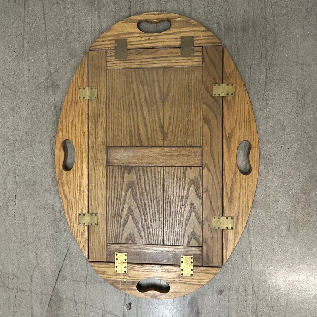 Vintage Folding Oak Serving Platter with Hinged Panels (1 of 5)