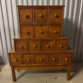 Vintage Multi-Drawer Wooden Apothecary-Style Chest on Stand