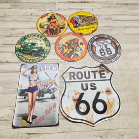Vintage-Style Americana & Motorcycle Tin Signs Assortment