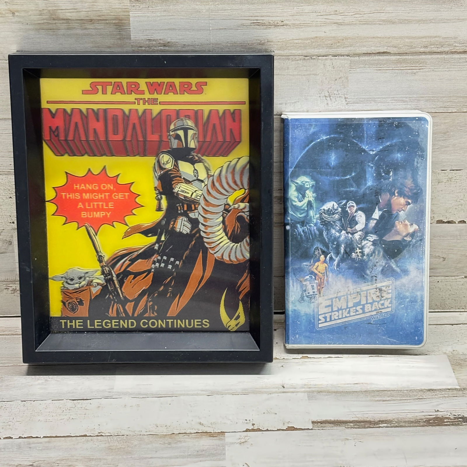Star Wars Memorabilia Lot – Framed The Mandalorian Print & The Empire Strikes Back VHS (1 of 9)