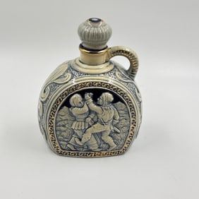 Japanese Relief-Decorated Ceramic Sake Flask with Stopper, Figural Motif