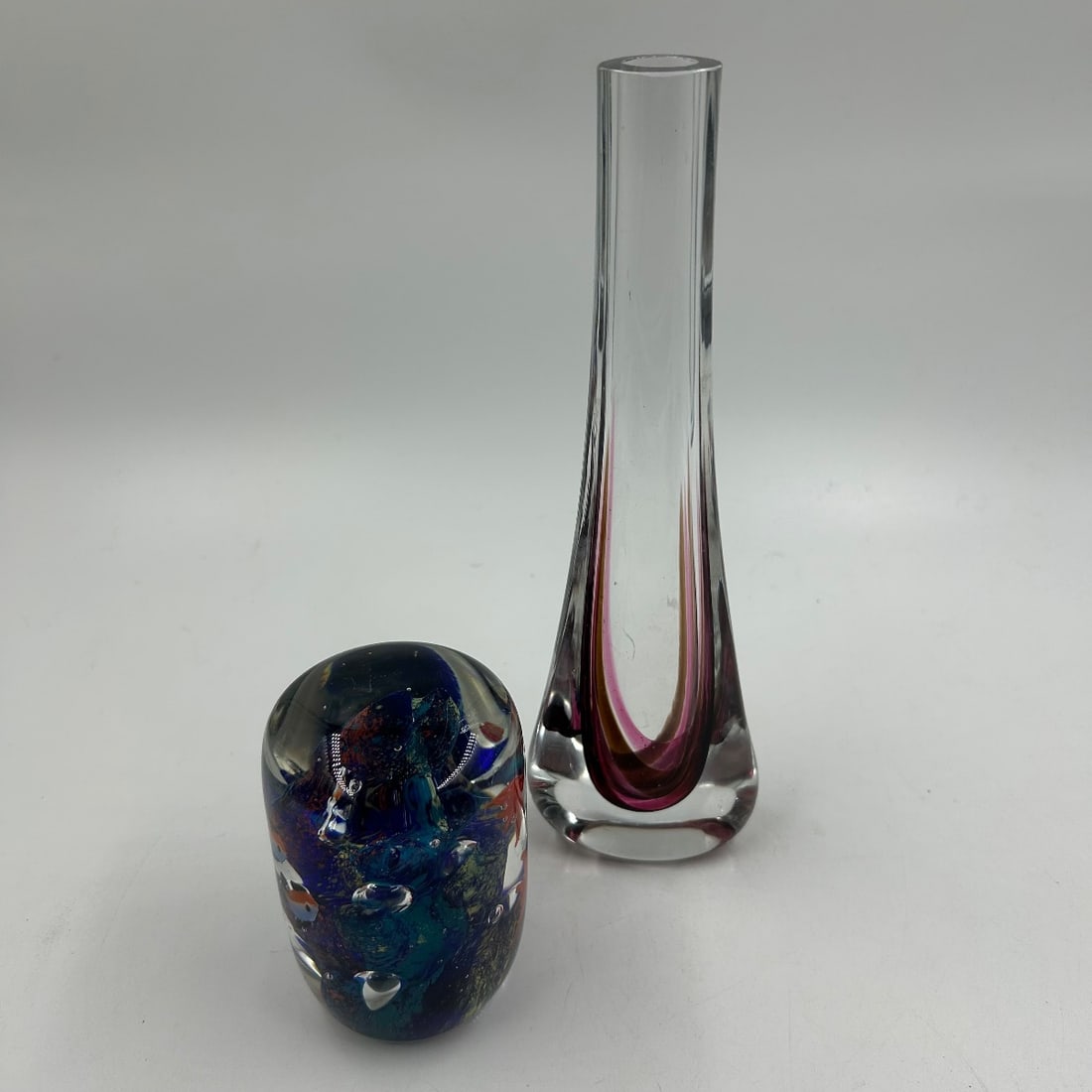 Vintage Art Glass Paperweight & Vase Set Multicolored Swirls Mid-Century Modern (1 of 6)