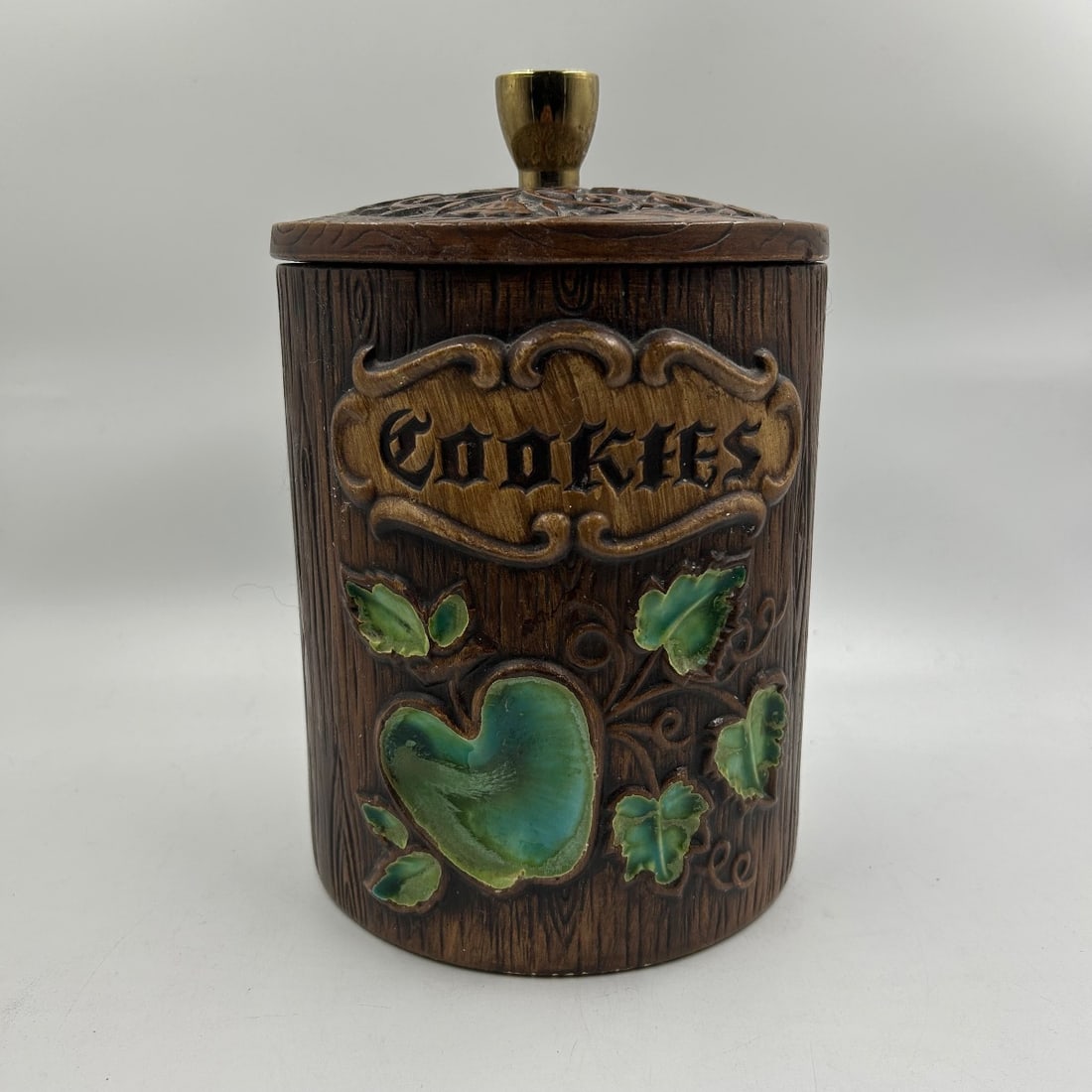 Treasure Craft "Cookies" Jar w/ Leaf Motif - Vintage Mid-Century Ceramic Kitchenware (1 of 7)