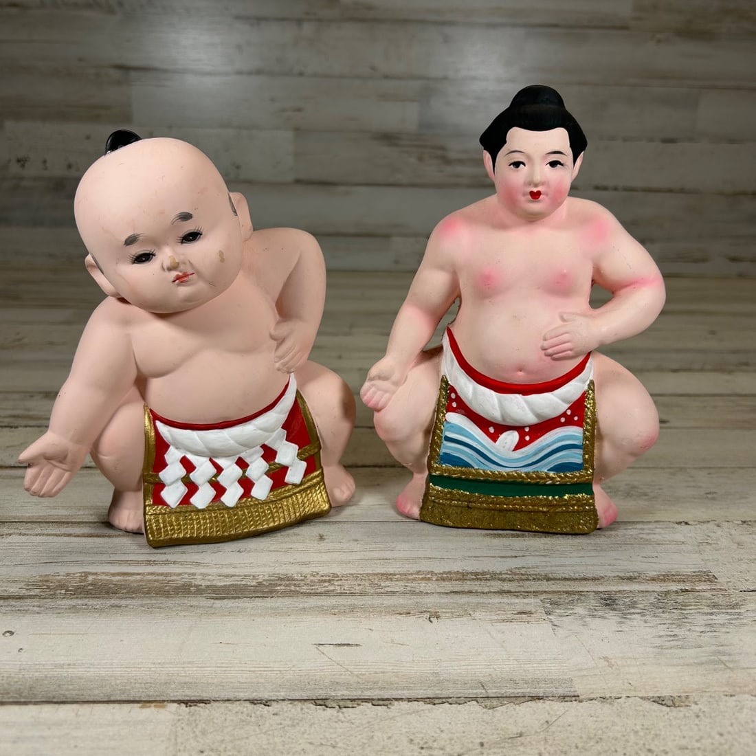 Vintage Japanese Sumo Wrestler Figurines Lot 2 Bisque Porcelain Painted (1 of 7)