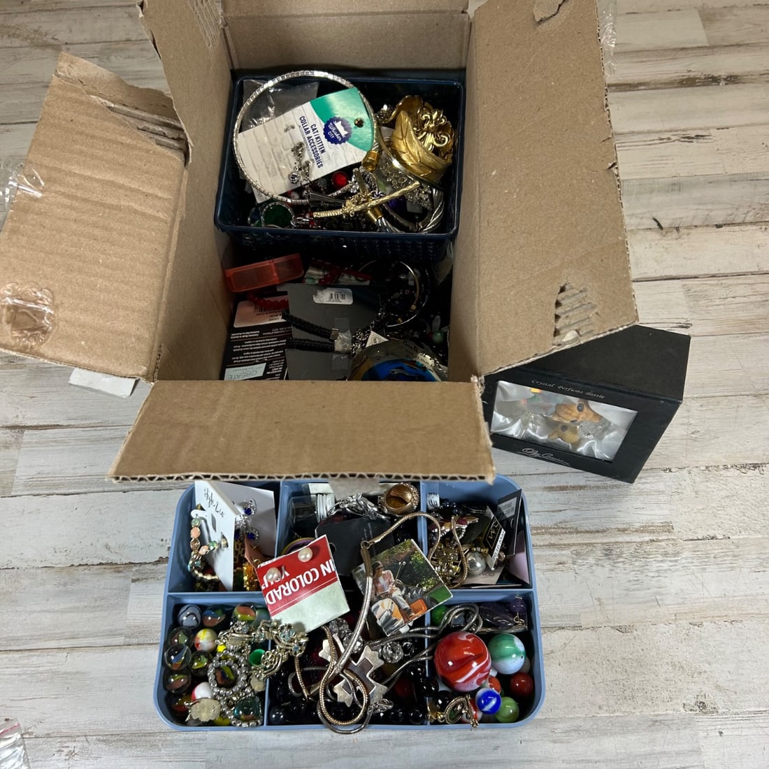 Assorted Vintage Costume Jewelry Lot & Crystal Perfume Bottle (1 of 8)
