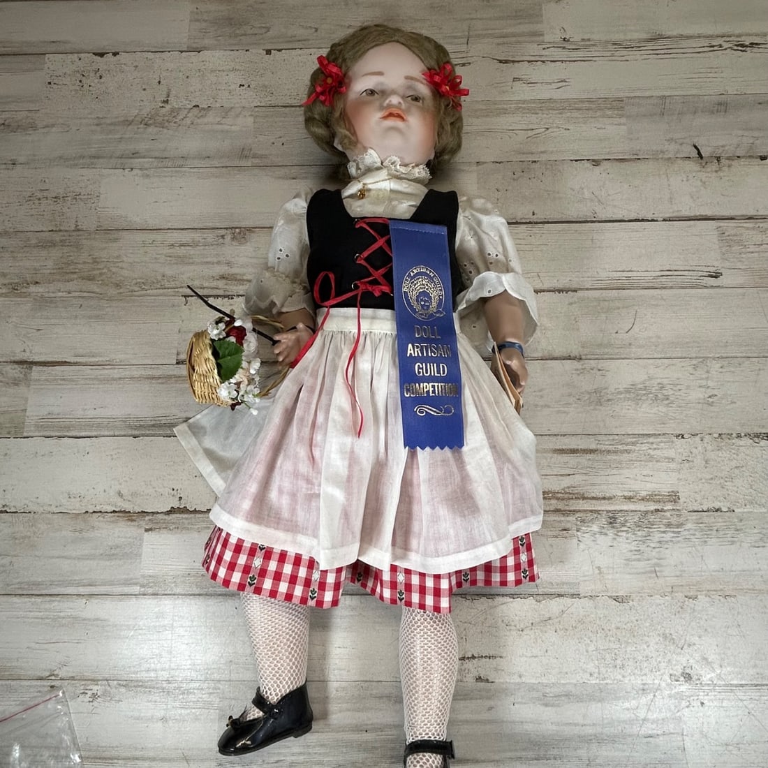 Victorian Style Porcelain Doll "Doll Artisan Guild Competition" Ribbon Basket (1 of 7)