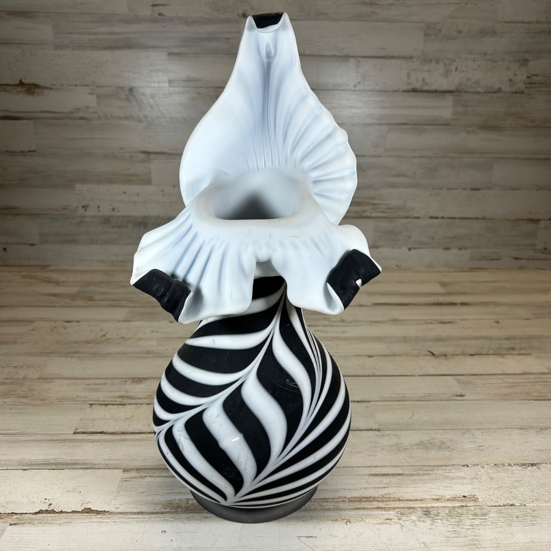 Vintage Murano Art Glass Vase Zebra Stripe "Calla Lily" Style (1 of 7)