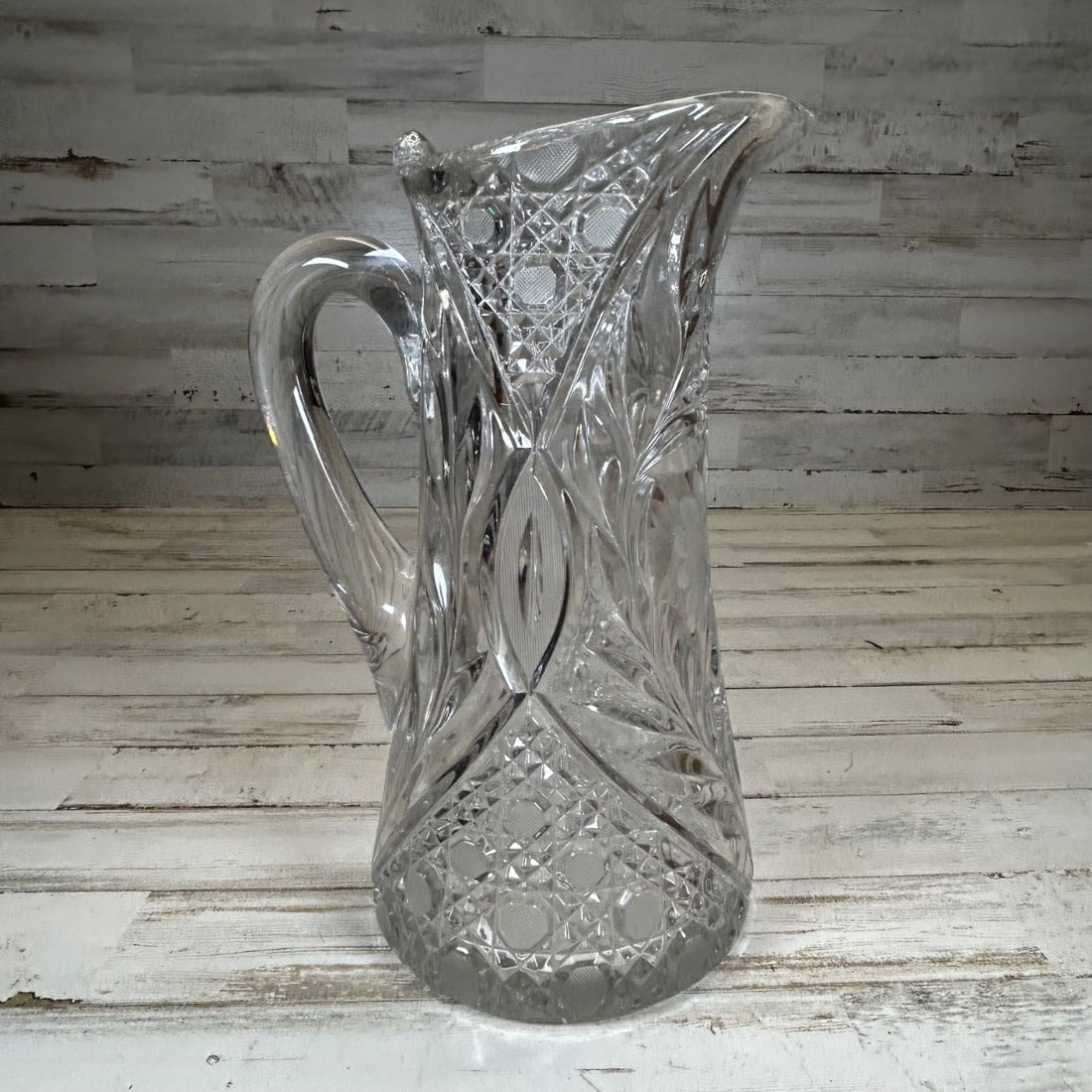 Antique Crystal Glass Pitcher Etched Daisy Floral Pattern Cut Glass Water Jug (1 of 9)