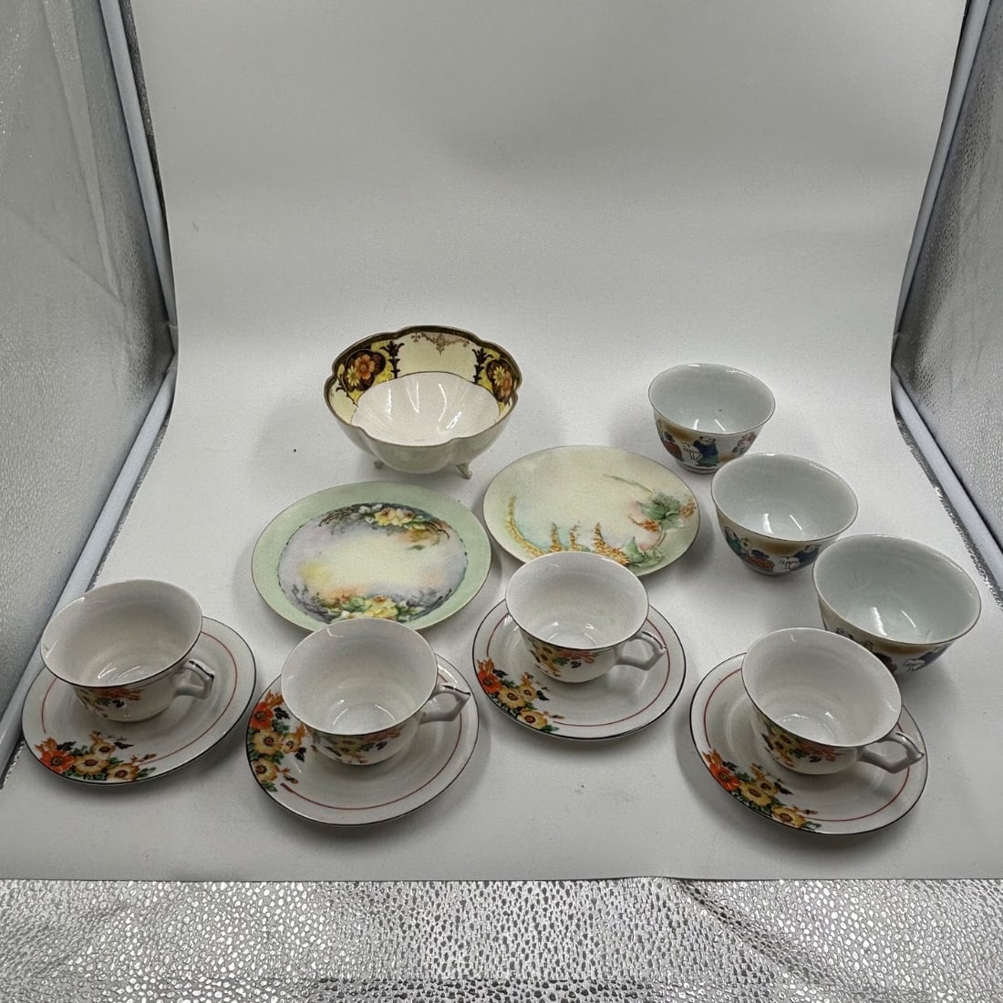 Noritake & Kikusui Japan Porcelain Tea Set 3 Cups/Saucers, 2 Plates, Bowl (1 of 10)