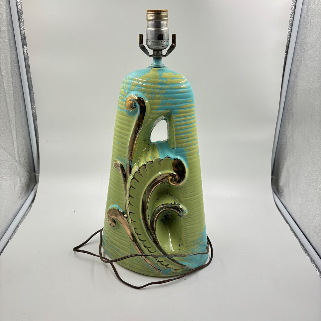 Vintage Mid-Century Ceramic Lamp Mid-Century Modern MCM Aqua Green Gold (1 of 9)