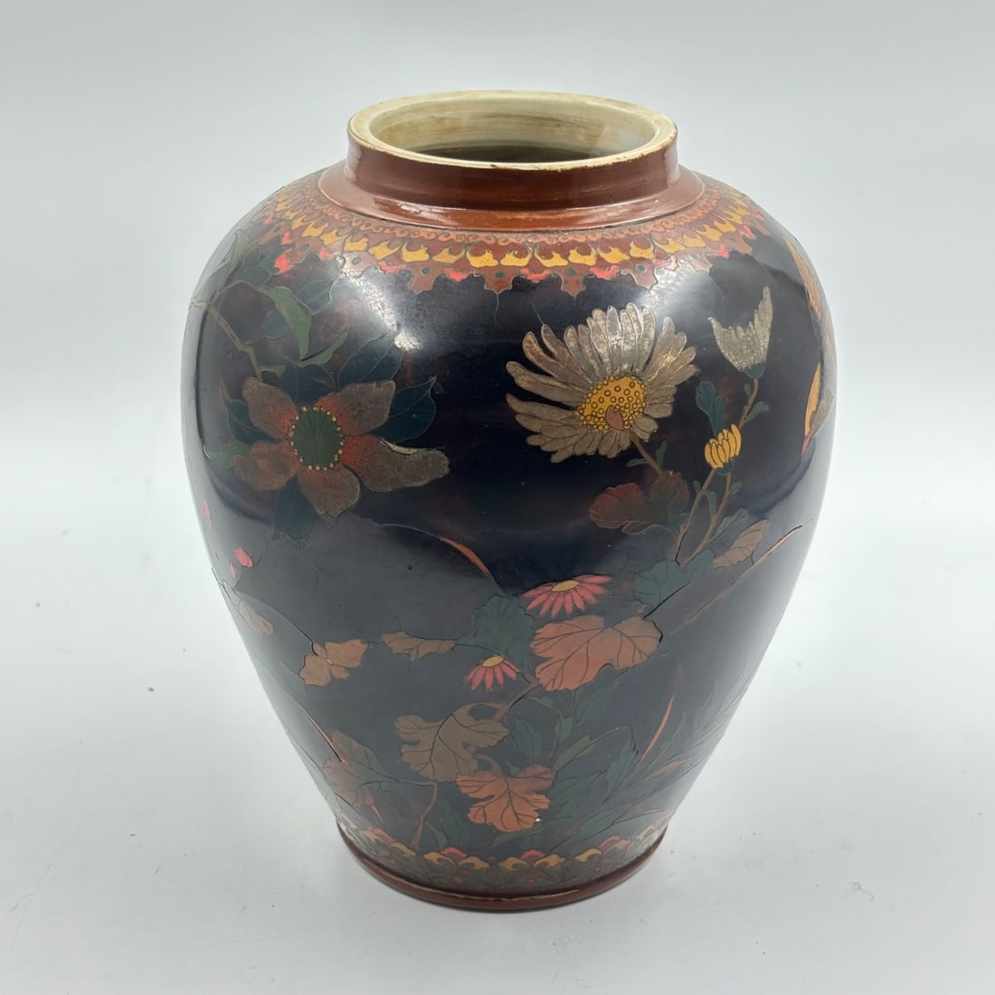 Antique Japanese Satsuma Vase Gilt Floral Bird Motif (1 of 6)