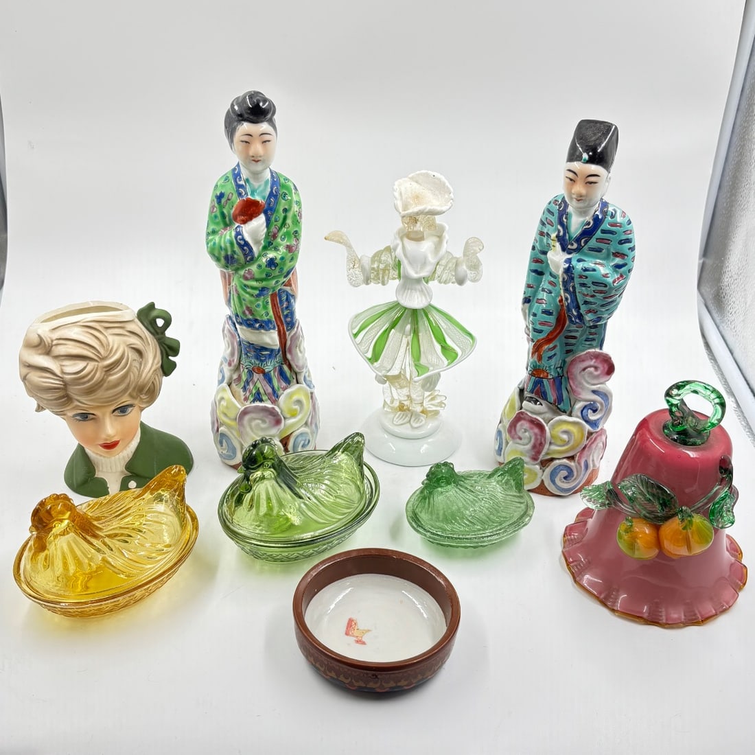 Vintage Assorted Ceramic & Glass Figurines & Dishes - Hen & Bell (1 of 10)