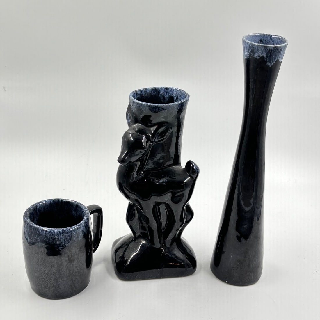 Van Briggle Colorado Pottery Black Glazed Ceramic Deer Vase & Mug Set CO SPG (1 of 8)