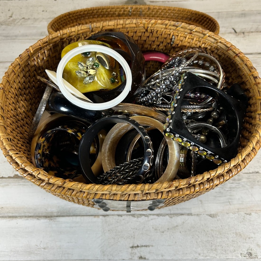 Vintage Wicker Basket with Assorted Bangles & Bracelets (1 of 6)