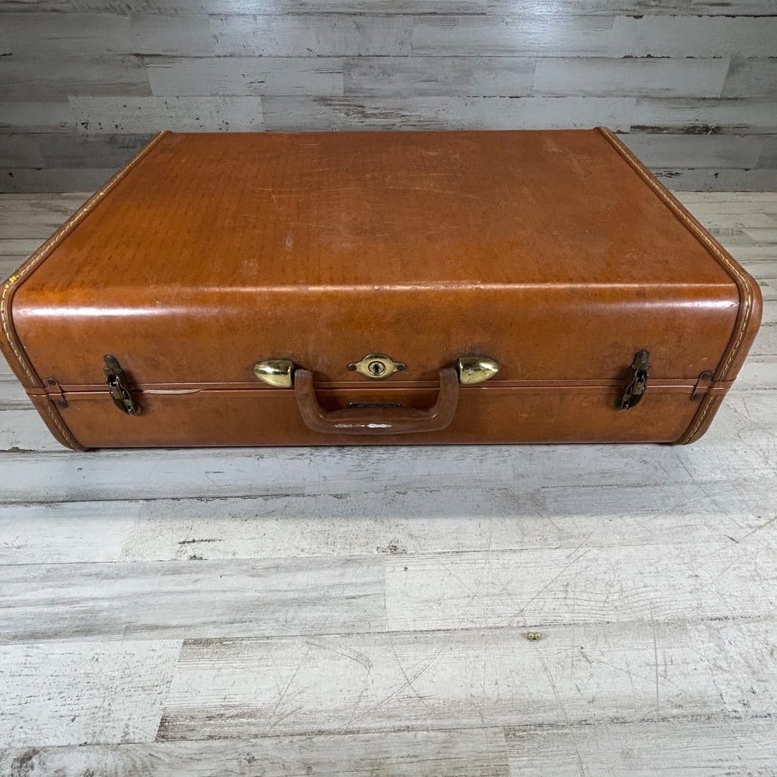 Vintage Samsonite Luggage Suitcase - Mid-Century Tan Leatherette Travel Bag (1 of 10)