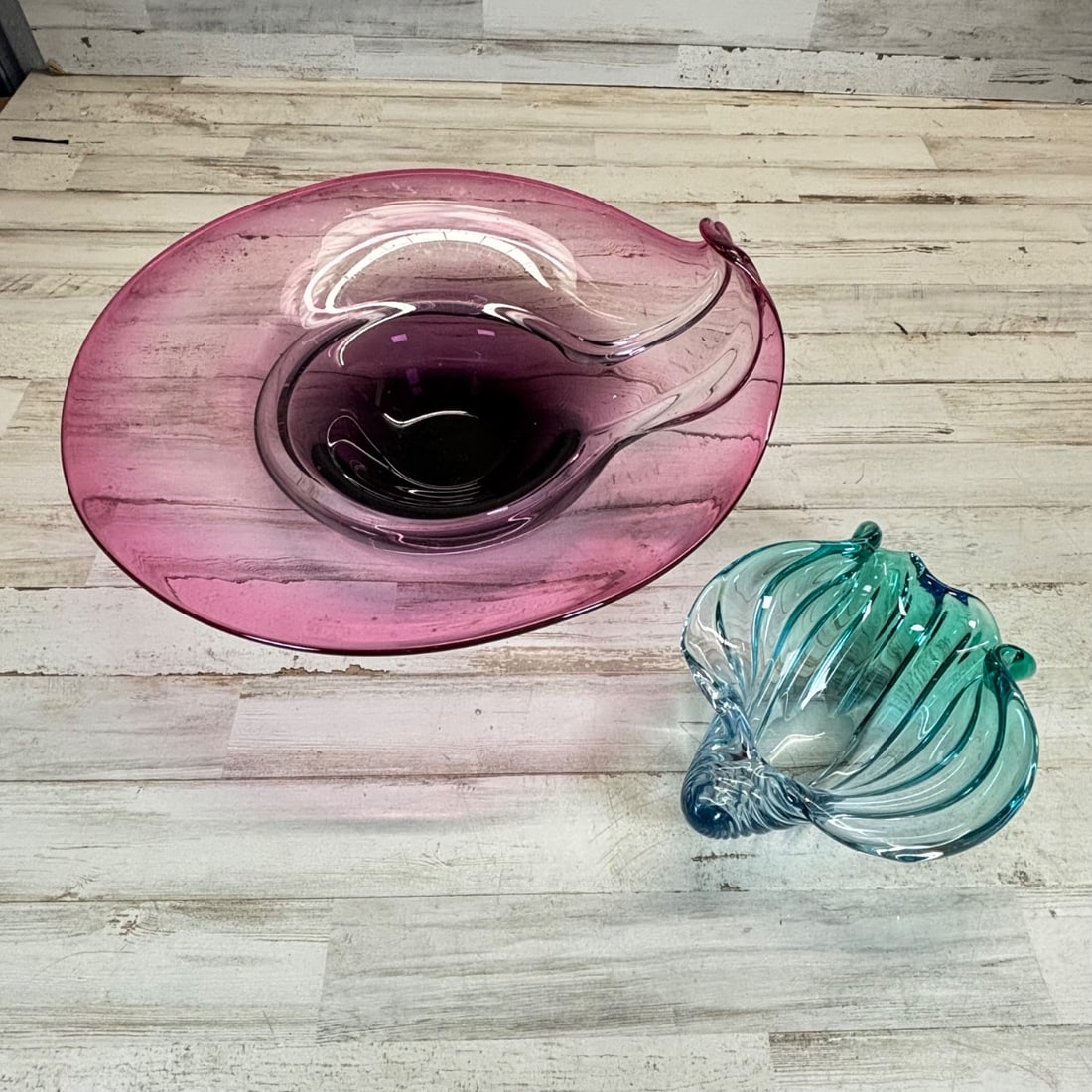 Vintage Blown Glass Bowls Lot - Pink Amethyst & Aqua Swirl Mid Century Modern (1 of 9)