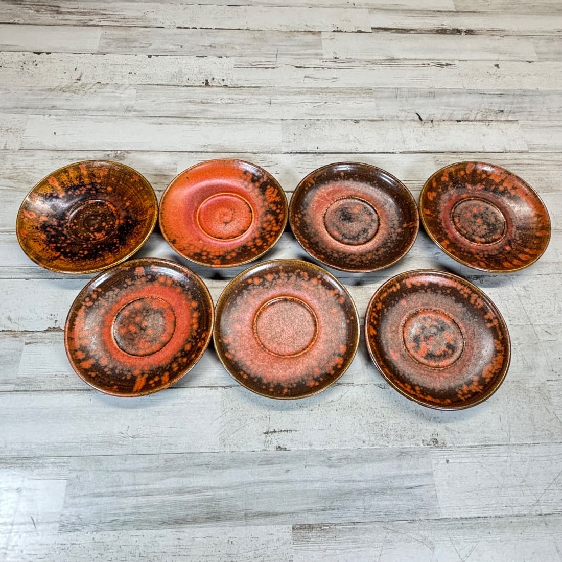 Set of 7 Vintage Hull Pottery Santa Fe Hand Made Saucers - MCM Drip Glaze (1 of 11)
