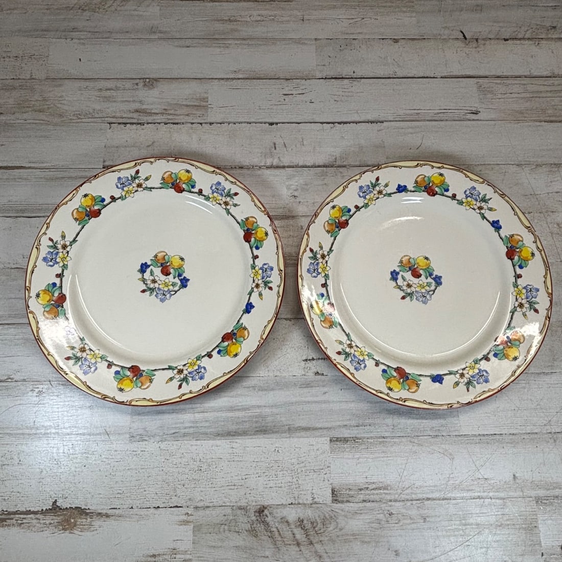 Hampton Ivory "Orchard" England Vintage Art Deco Plates Set of 2 Fruit Floral (1 of 9)