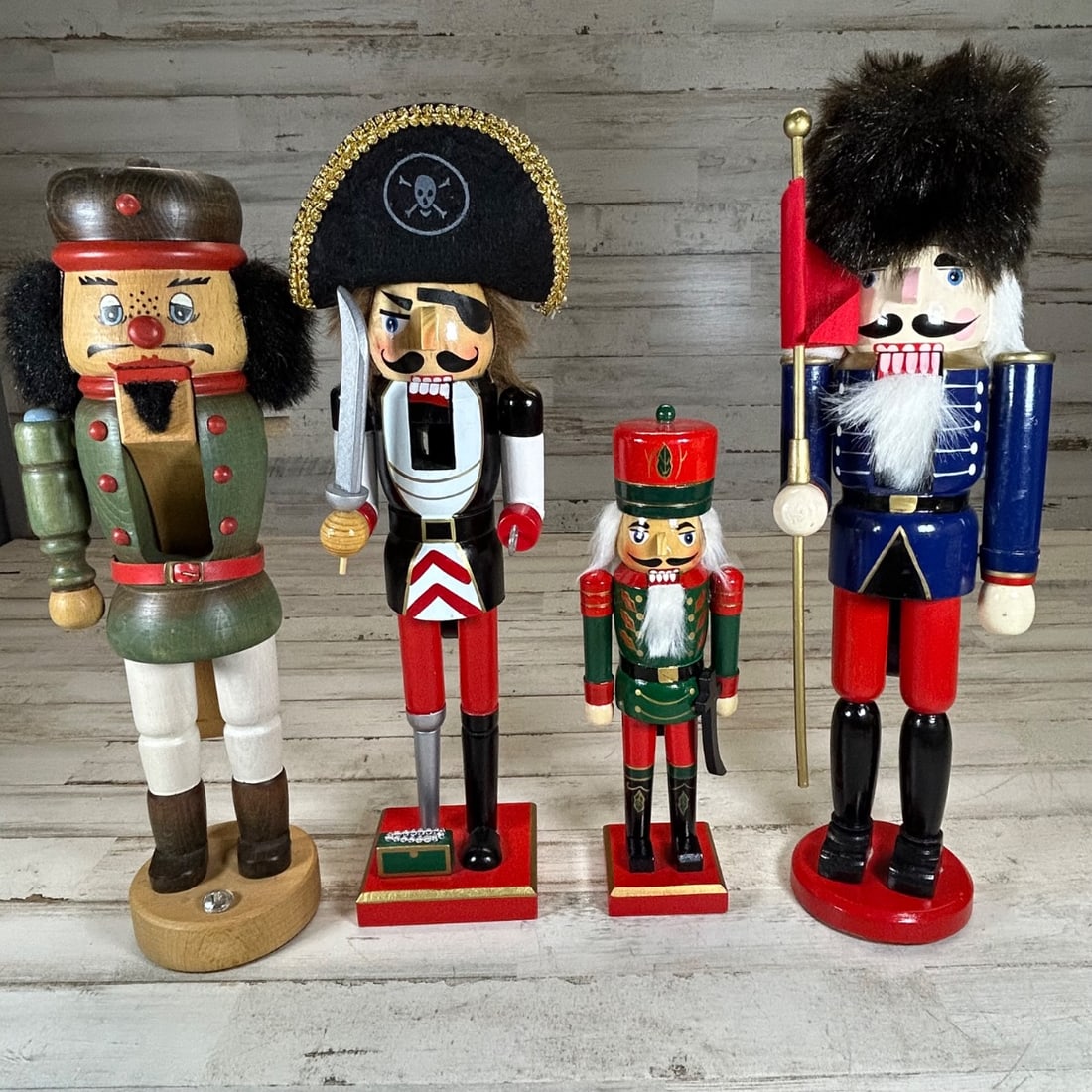Set of 4 Vintage Wooden Nutcrackers - Pirate, Soldier, & More (1 of 9)