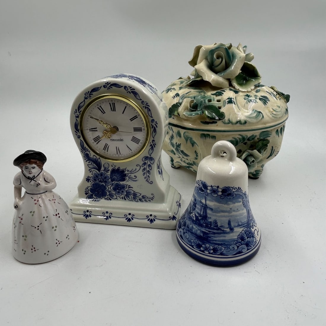 Delft Blue Ceramic Collection: Clock, Bell, Figurine & Trinket Box (1 of 10)