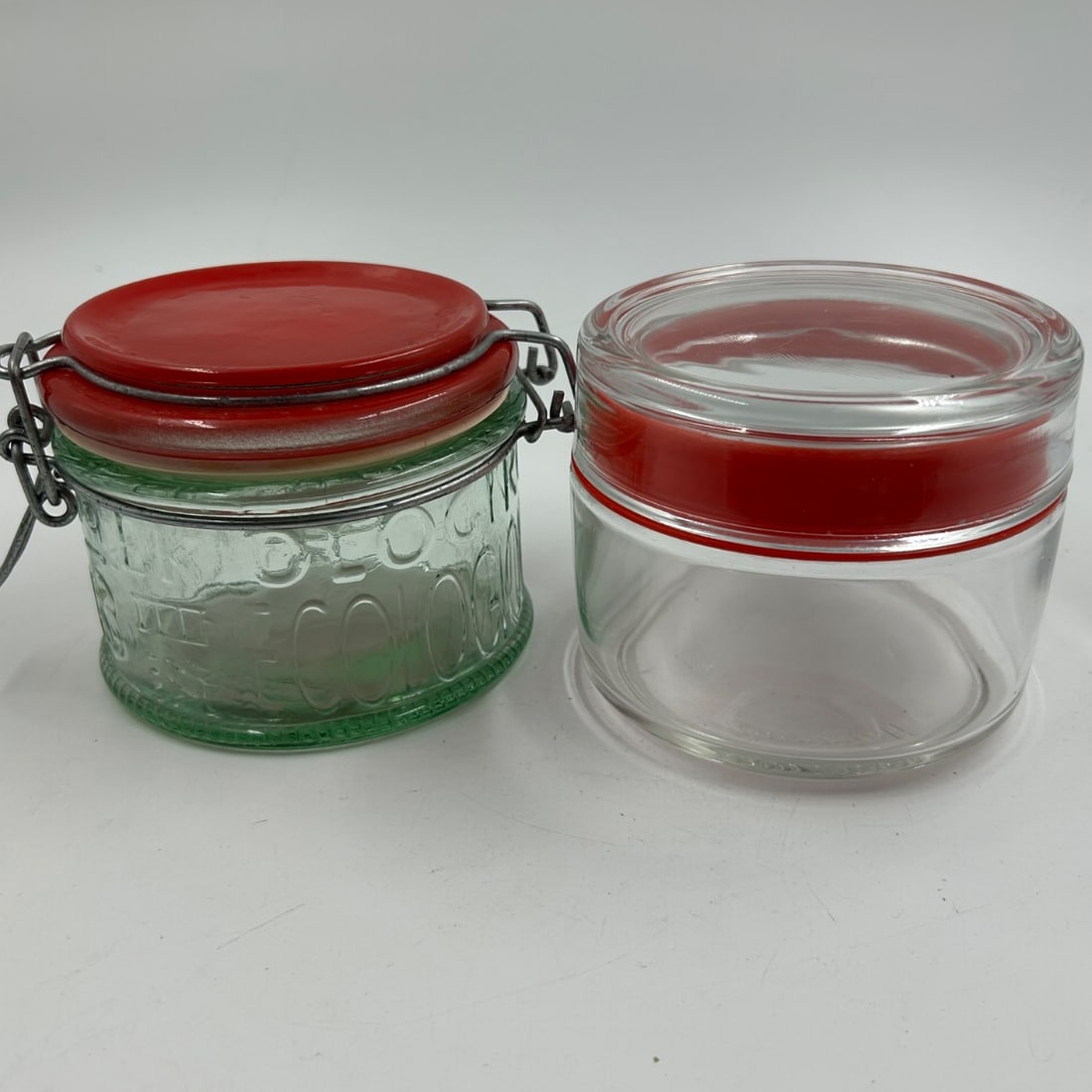Bormioli Rocco Glass Jars Lot of 2 Red Lids Swing Top Storage Vintage Italy (1 of 6)