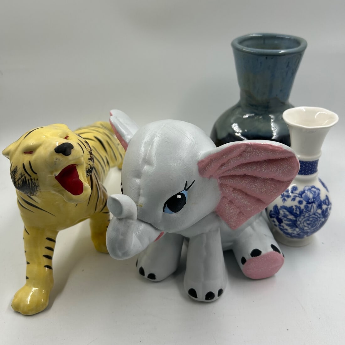 Vintage Ceramic Elephant Coin Bank "LE" Mark & Whimsical Tiger Figurine (1 of 8)
