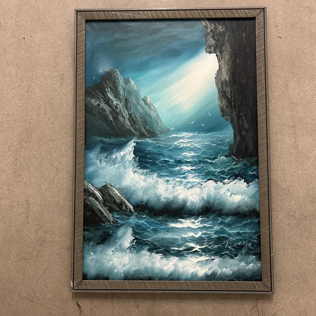 Vintage "Ocean Storm" Oil Painting by Poomil seascape - Framed Art (1 of 9)