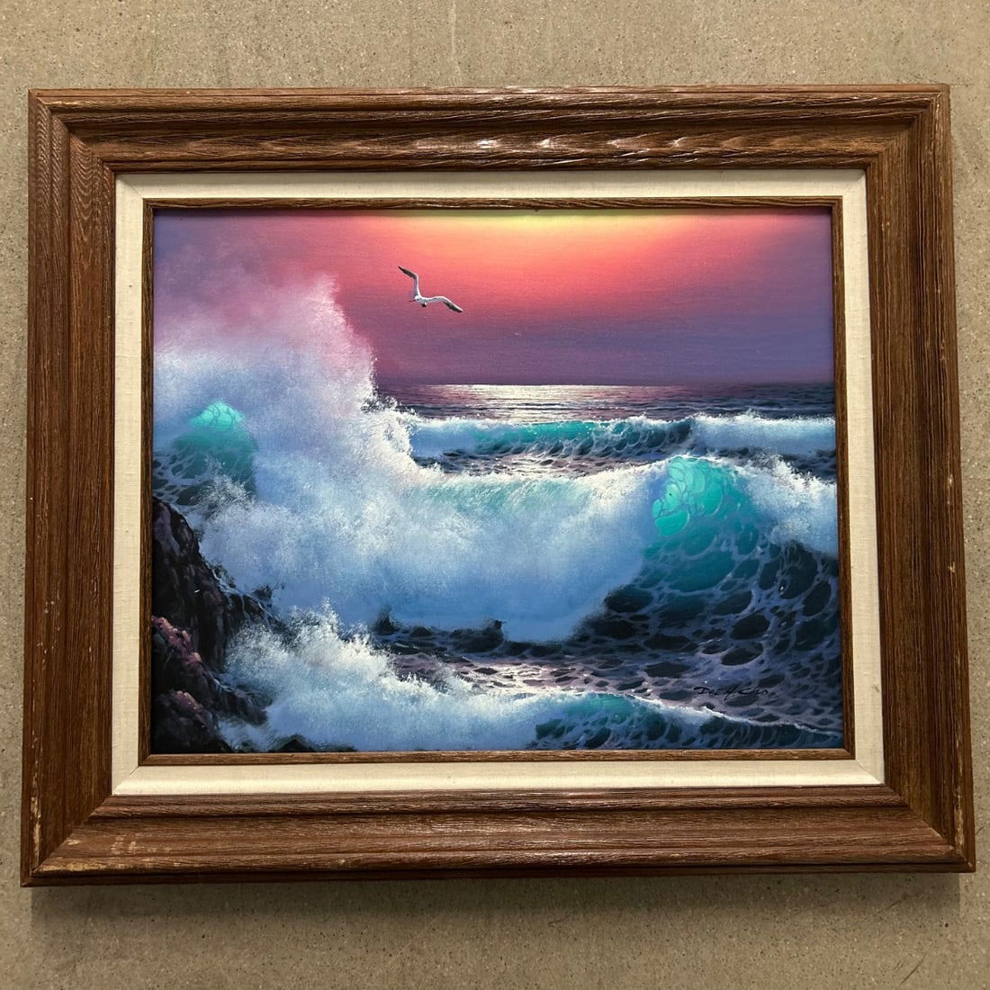 Dal Cho "Crimson Sunset" Ocean Wave Oil Painting Seagull Signed Framed Art (1 of 7)