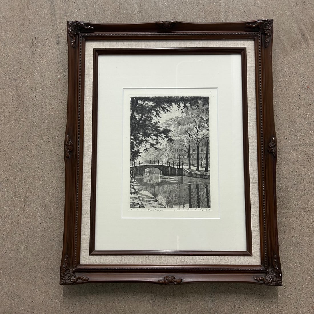 Antique Amsterdam Canal Etching Print by Atelier Haarlem-LageLijn Signed Framed (1 of 6)