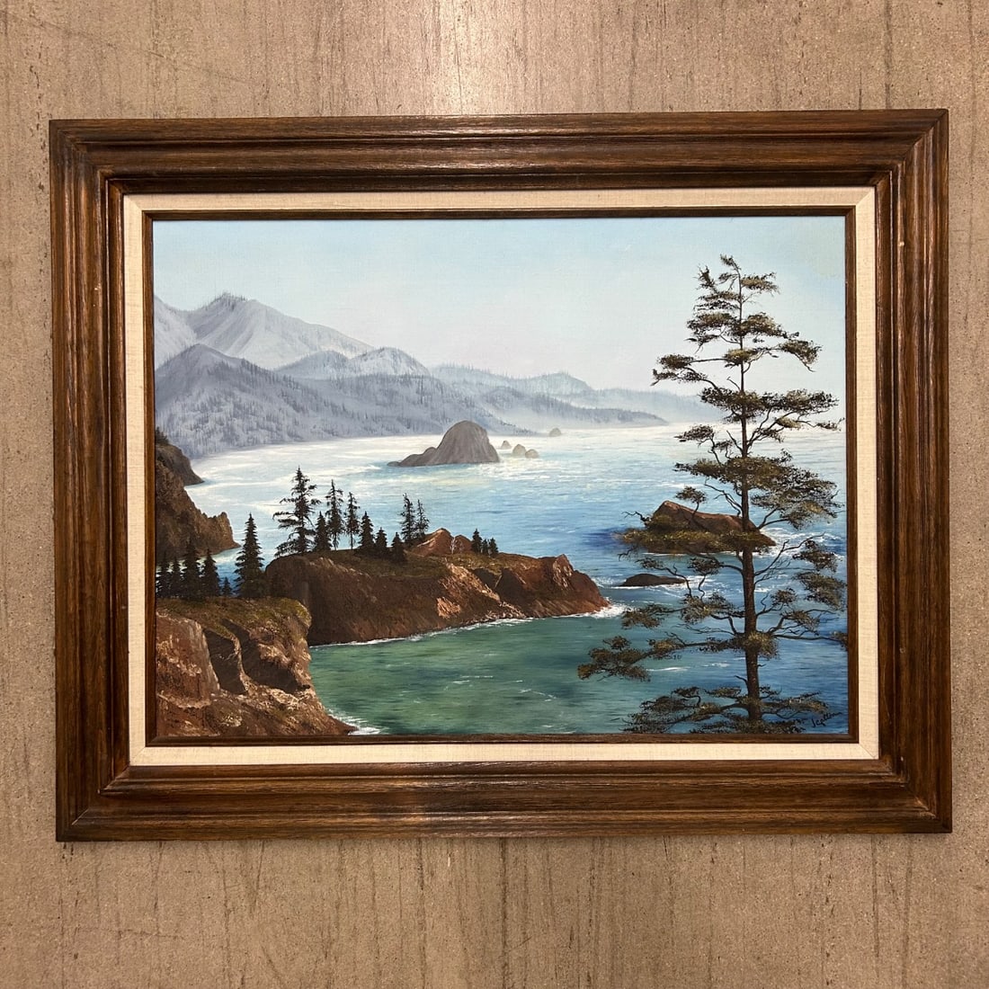 J. Gallon Signed Oil Painting Pacific Coastal Landscape Seascape Trees Framed (1 of 8)