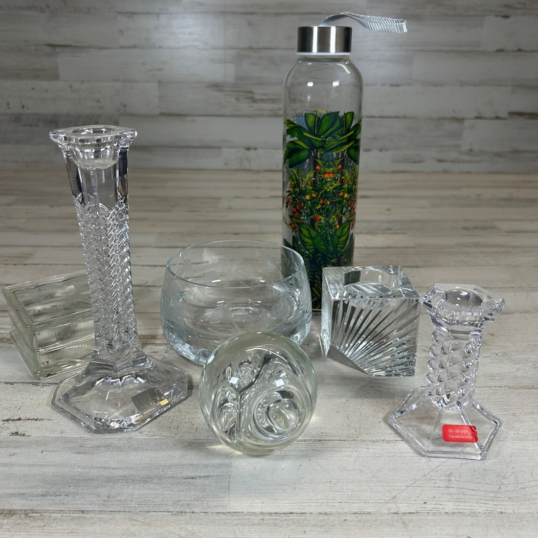 Crystal Glass Condiment Jar, Candlesticks & Decanter Lot - Krosno Poland (1 of 8)
