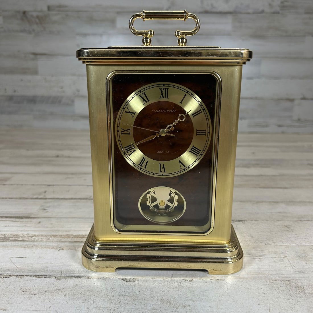 Hamilton Brass & Wood Faux Mantel Clock Quartz Pendulum Movement Working (1 of 6)