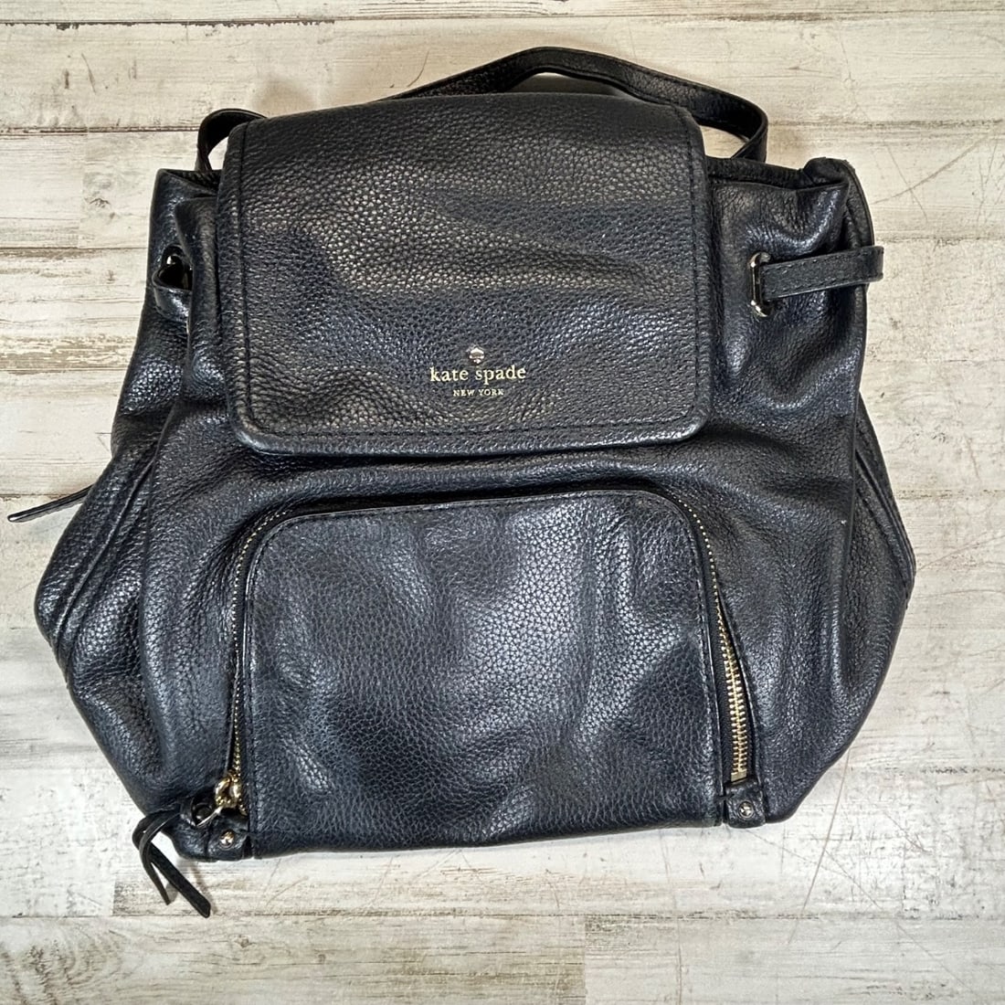 Kate Spade New York Black Leather Backpack Purse Flap Zip Pockets (1 of 5)