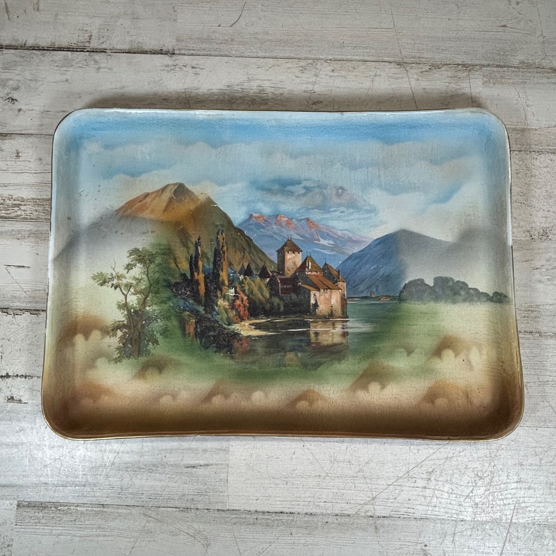 Royal Bayreuth Bavaria Porcelain Tray Scenic Castle Lake Landscape Hand Painted (1 of 6)
