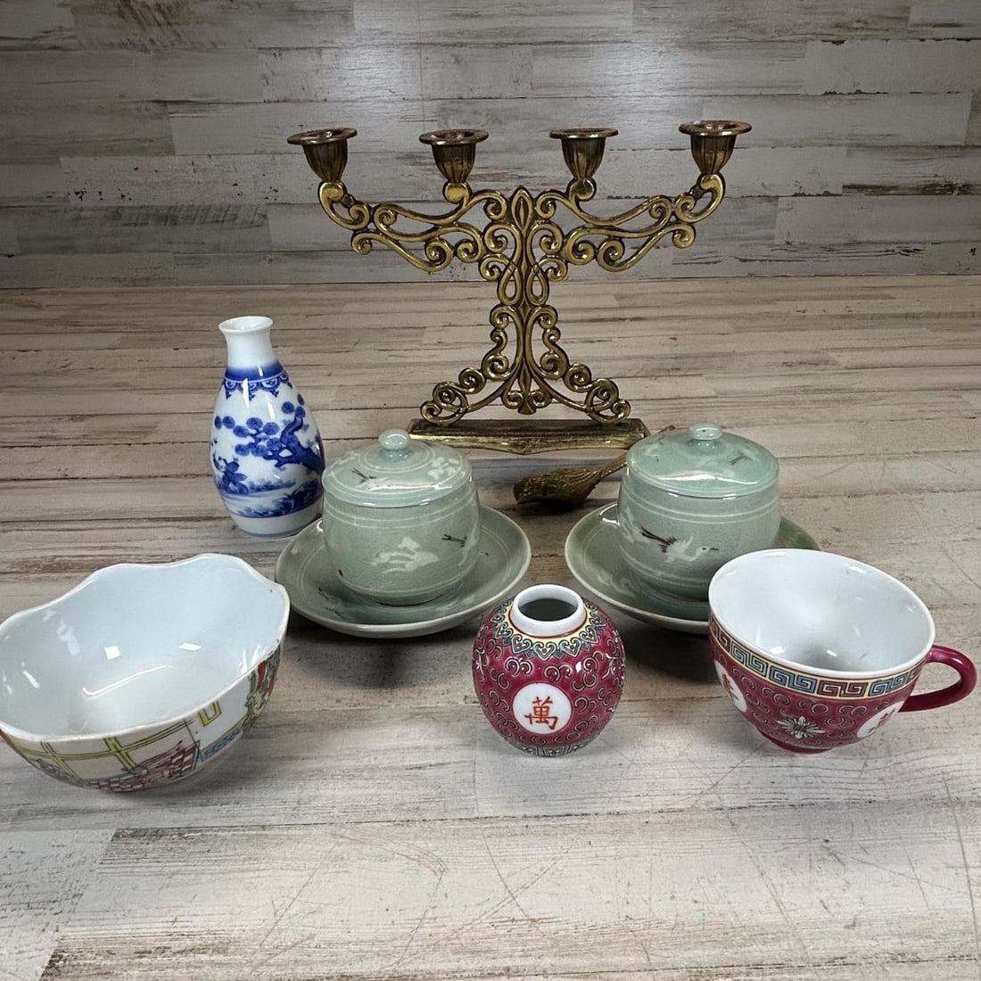 Mixed Asian Decorative Porcelain & Brass Candlestick Lot (1 of 10)