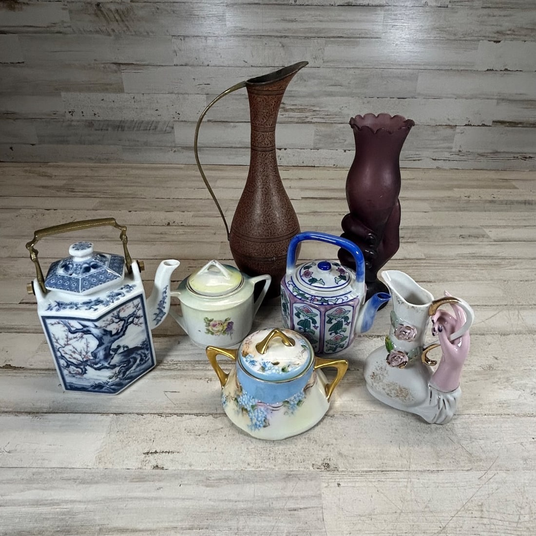 Collection of Vintage Porcelain Teapots, Sugar Bowl, Pitcher & Vases (1 of 8)