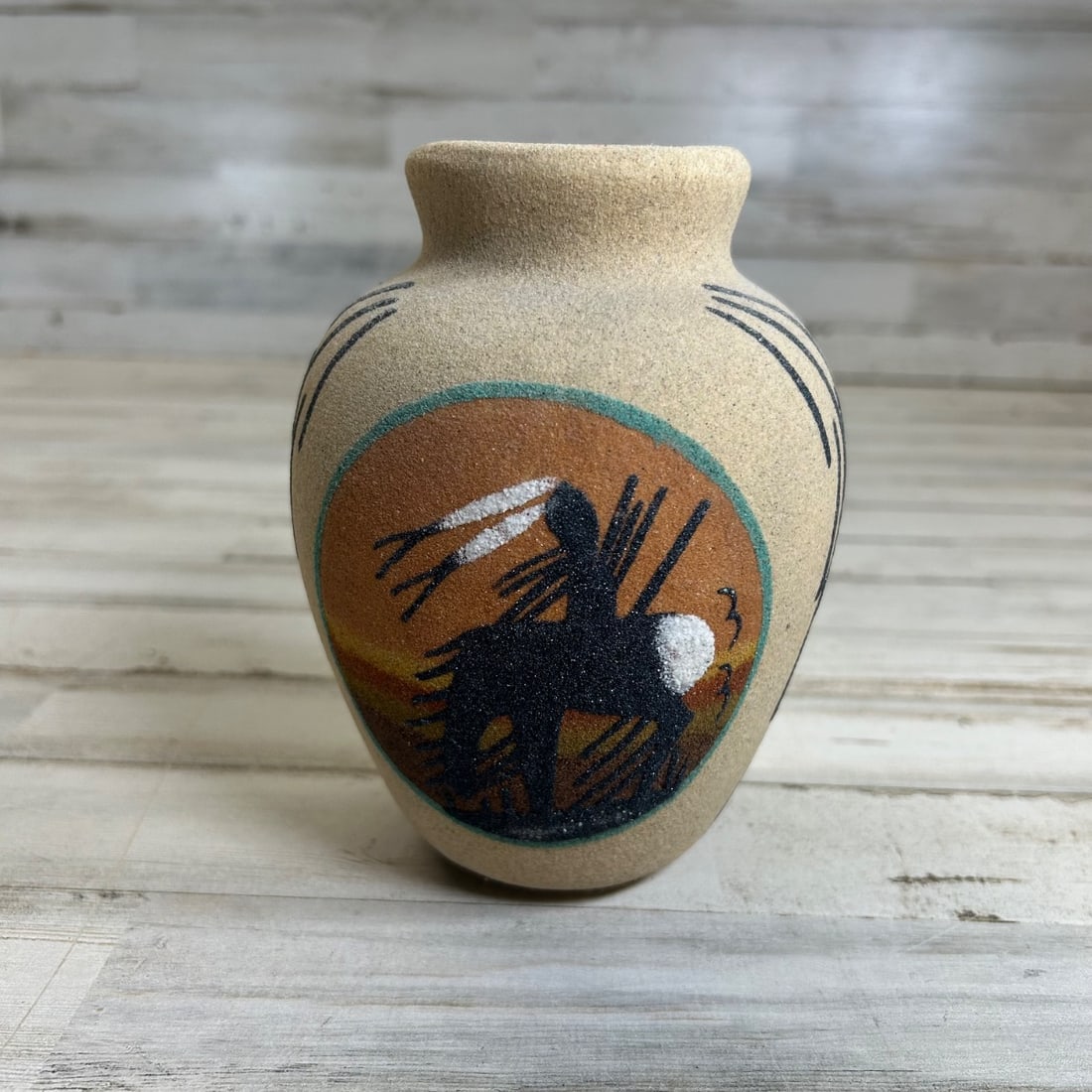 Native American Sand Art Vase M.S. signed 'NM TL' Hand Painted Desert Scene (1 of 8)
