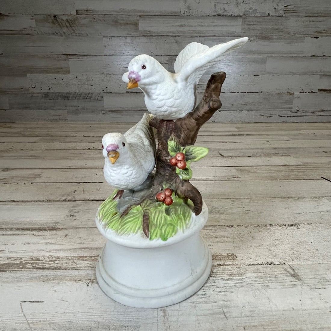 Vintage Musical Bird Figurine 1985 Arnart Imports Porcelain Doves Twig Berries (1 of 7)