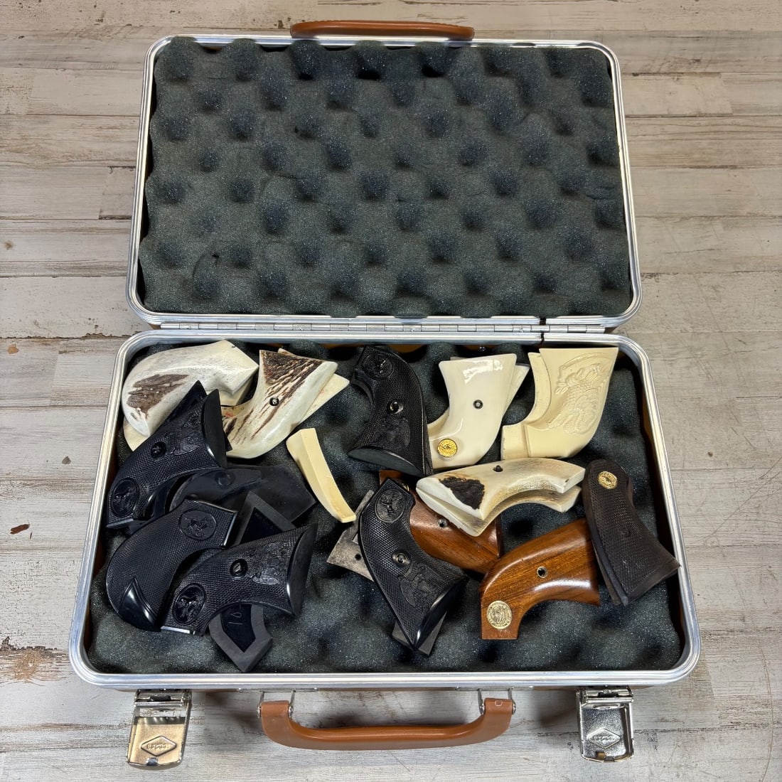 Colt Single Action Army Pistol Grips Lot w/ Case - Stag, Wood, Grips (1 of 11)