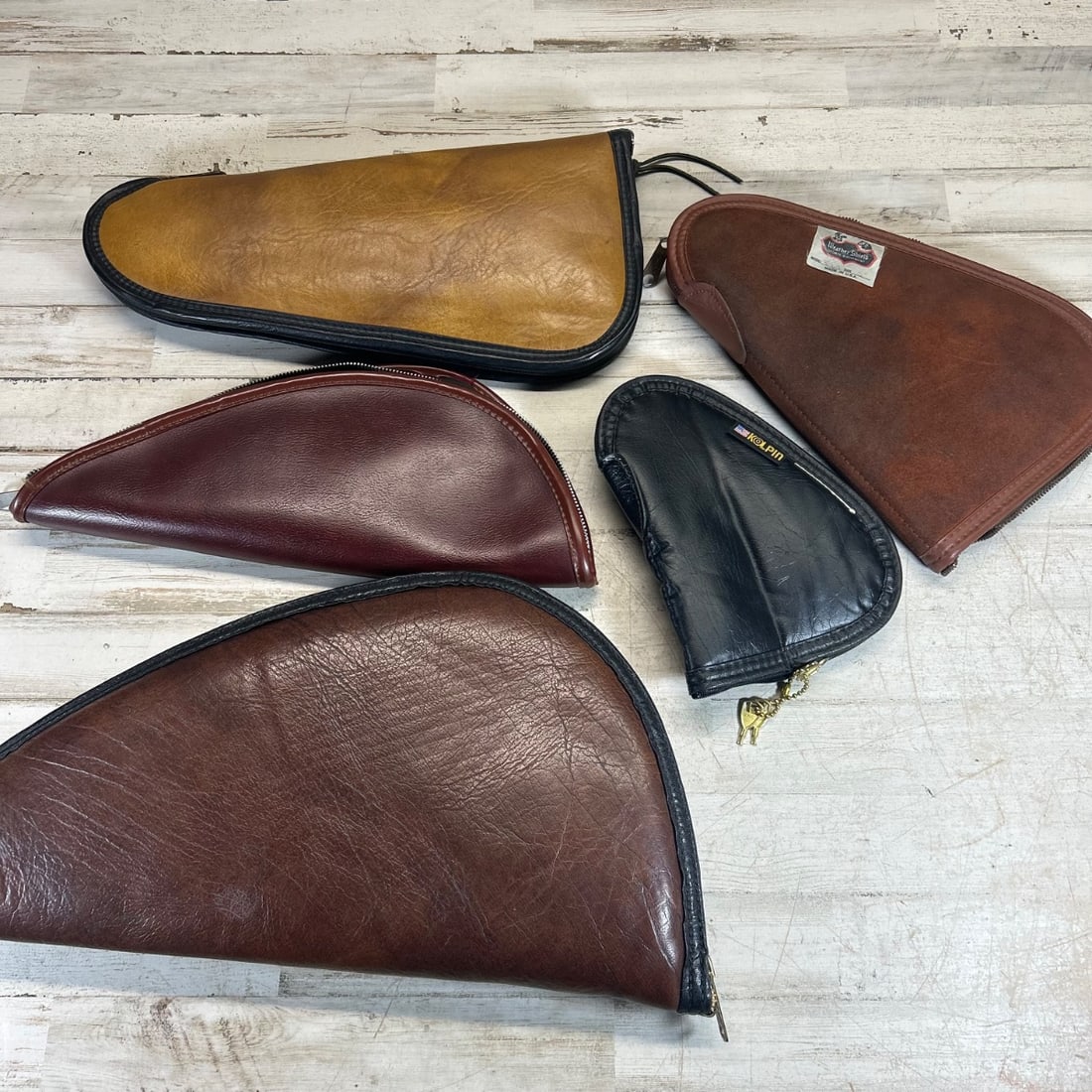 Lot of 5 Vintage Leather Gun Pistol Handgun Padded Zipper Cases Holsters Kolpin (1 of 10)