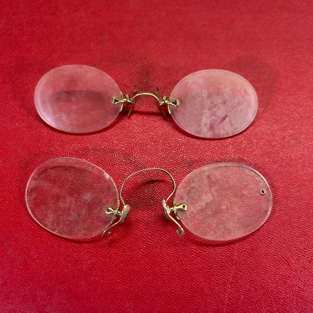 Antique Spectacles 2 Pairs Gold Tone Rimless Oval Lenses Victorian Era (1 of 5)