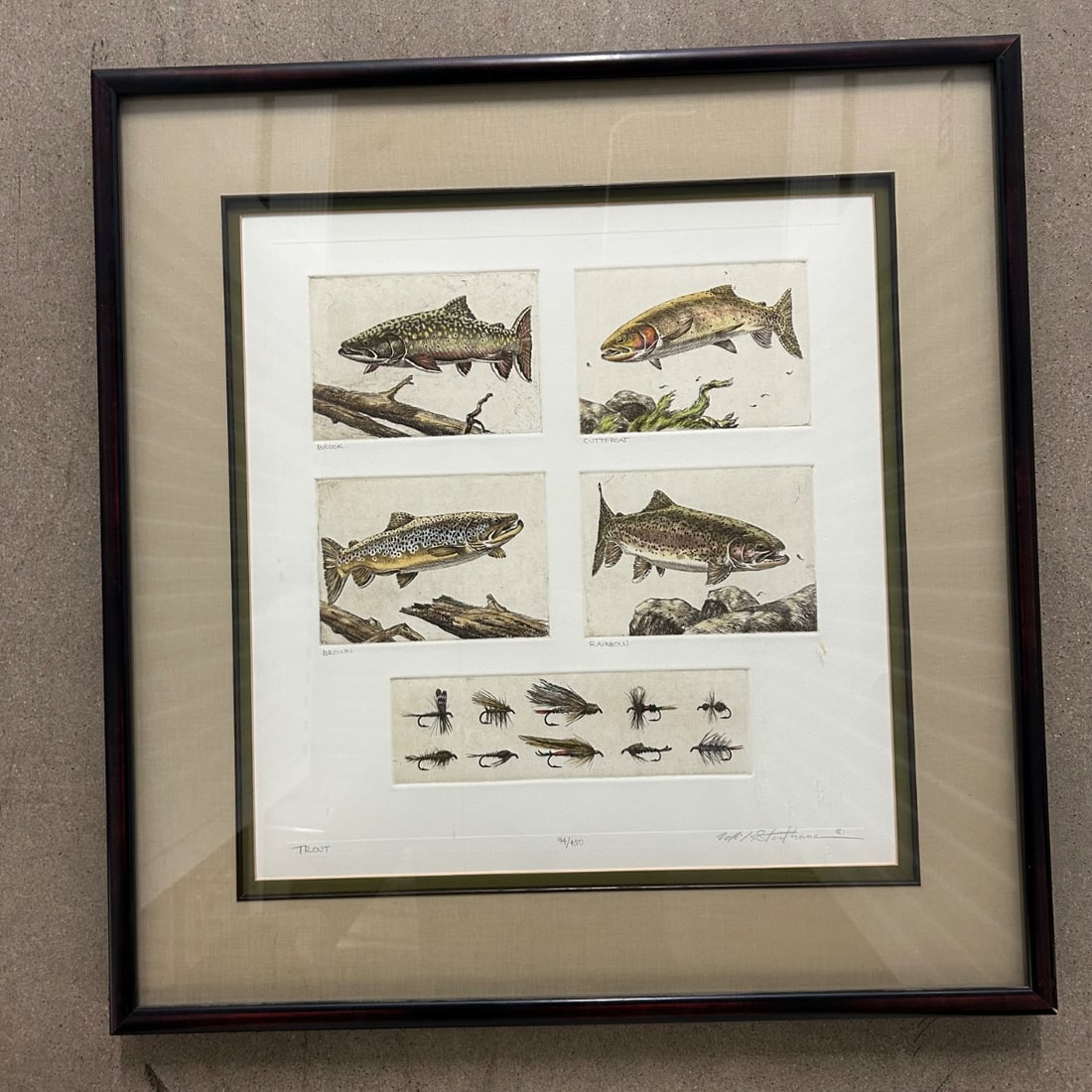 Robert Stitham "Trout" Limited Edition Etching Set 94/450 4 Fish & 12 Flies (1 of 12)