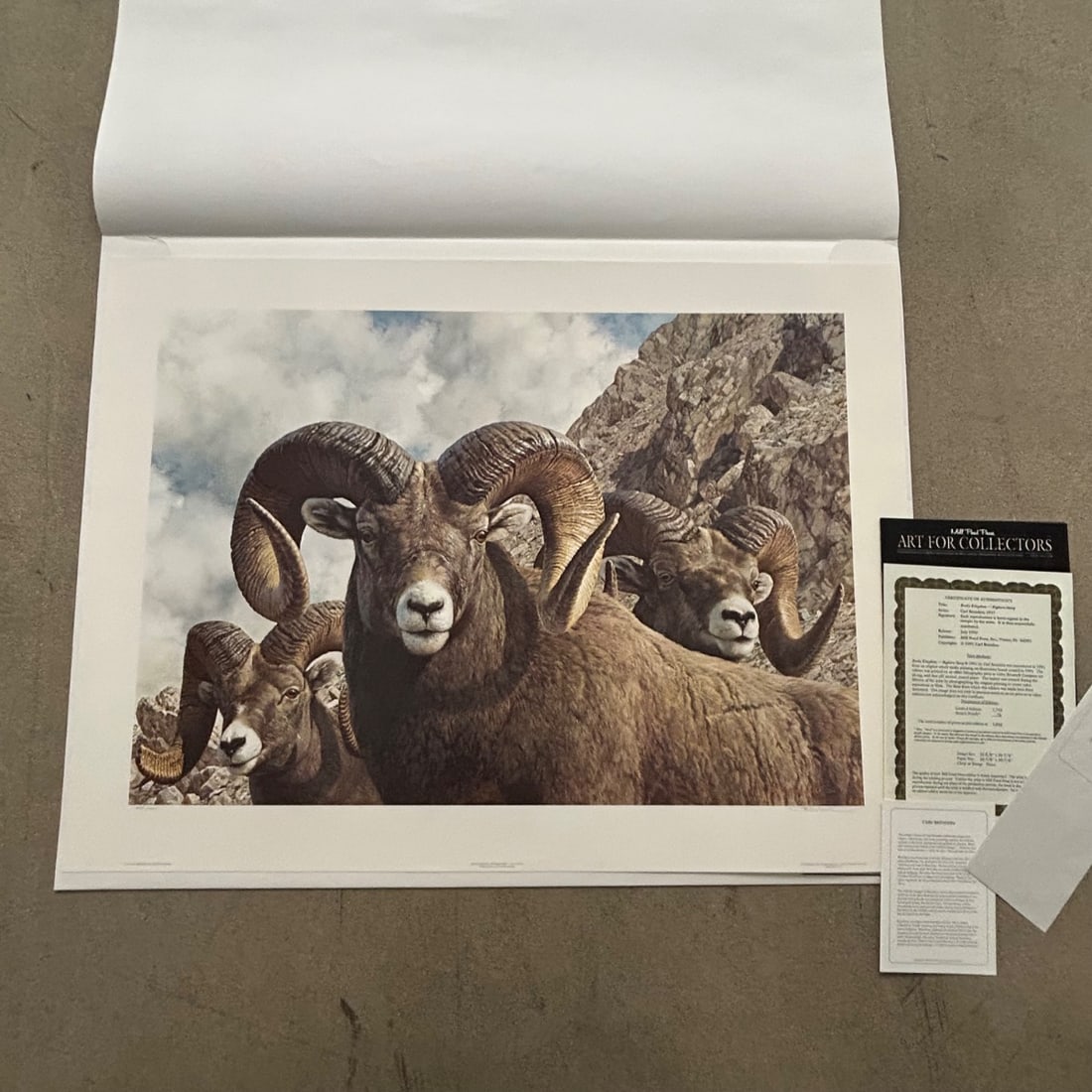 Carl Brenders "Rocky Kingdom" Bighorn Sheep Print 1088/1750 w/ COA: This is a limited edition print titled "Rocky Kingdom - Bighorn Sheep" by renowned wildlife artist Carl Brenders. Published by Mill Pond Press in 1991, this print is number 1088 out of a limited editi