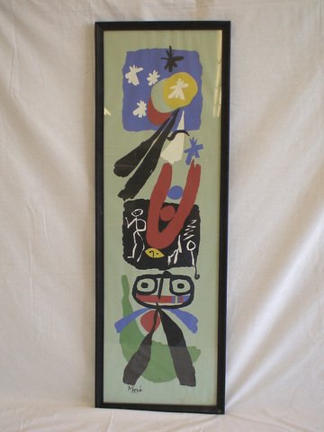 Original Screen print in colors by Joan Miro: Original Screen print in colors by Joan Miro (1893-1983), slight water damage, 12x36