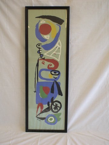 Original Screen print in colors by Joan Miro: Original Screen print in colors by Joan Miro (1893-1983), slight water marks at bottom, 12x36