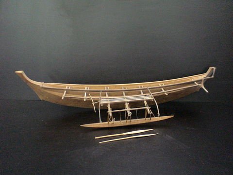 Kapingamarangi canoe with outrigger: Kapingamarangi canoe with outrigger, Polynesian Island near Micronesia, 30" long x 12" wide, very intricate and detailed